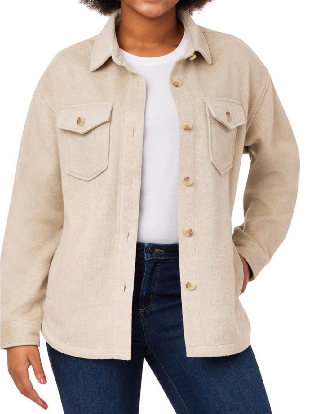 Member's Mark Light Beige Boucle Shacket Shirt Jacket Womens Large NWT